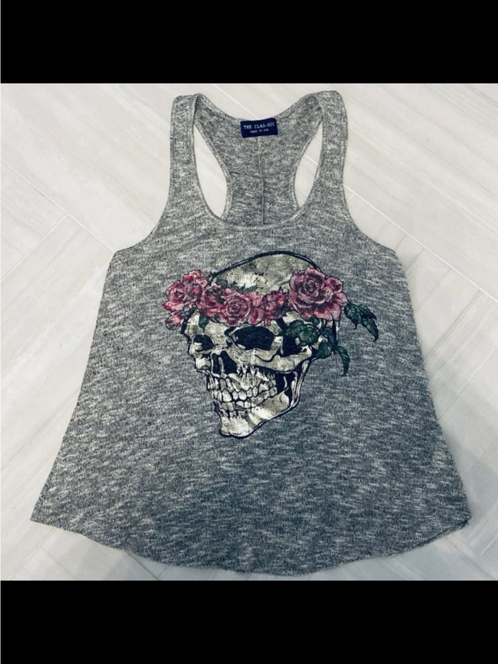 THE CLAS-SIC Metallic Knit Floral Skull Tank Top